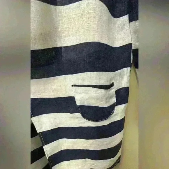 Pure Venice 100% Linen Kimono Jacket Blue and White Striped No Size Tag - Picture 4 of 6